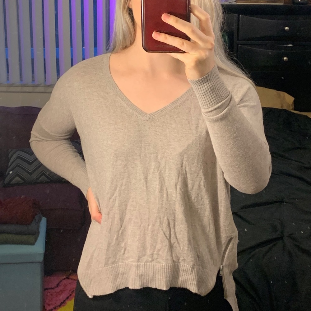 EXPRESS (2/2) Loose Fit Zipper Accented LS Shirt